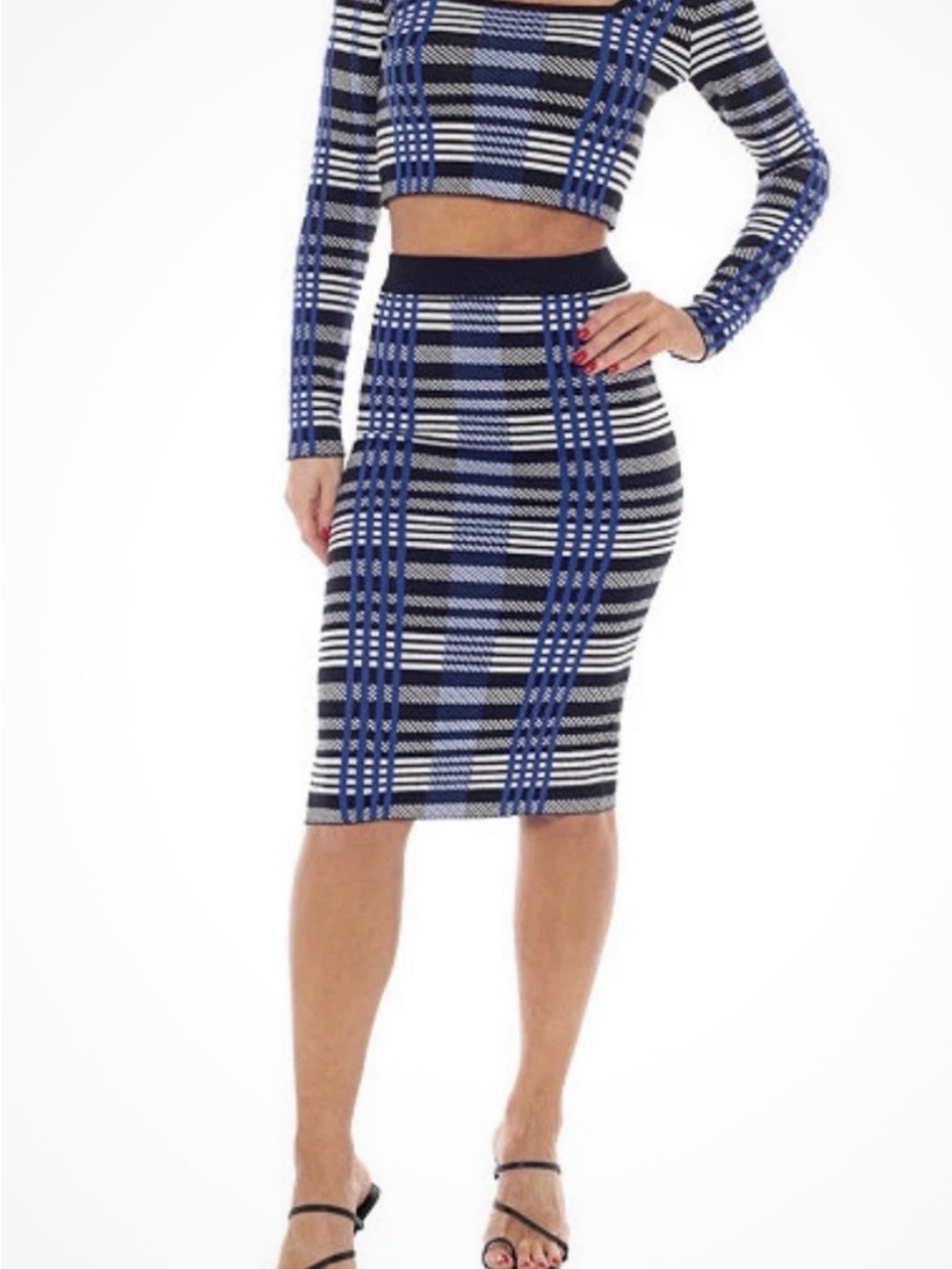 bebe Blue and Black Plaid Pencil Skirt